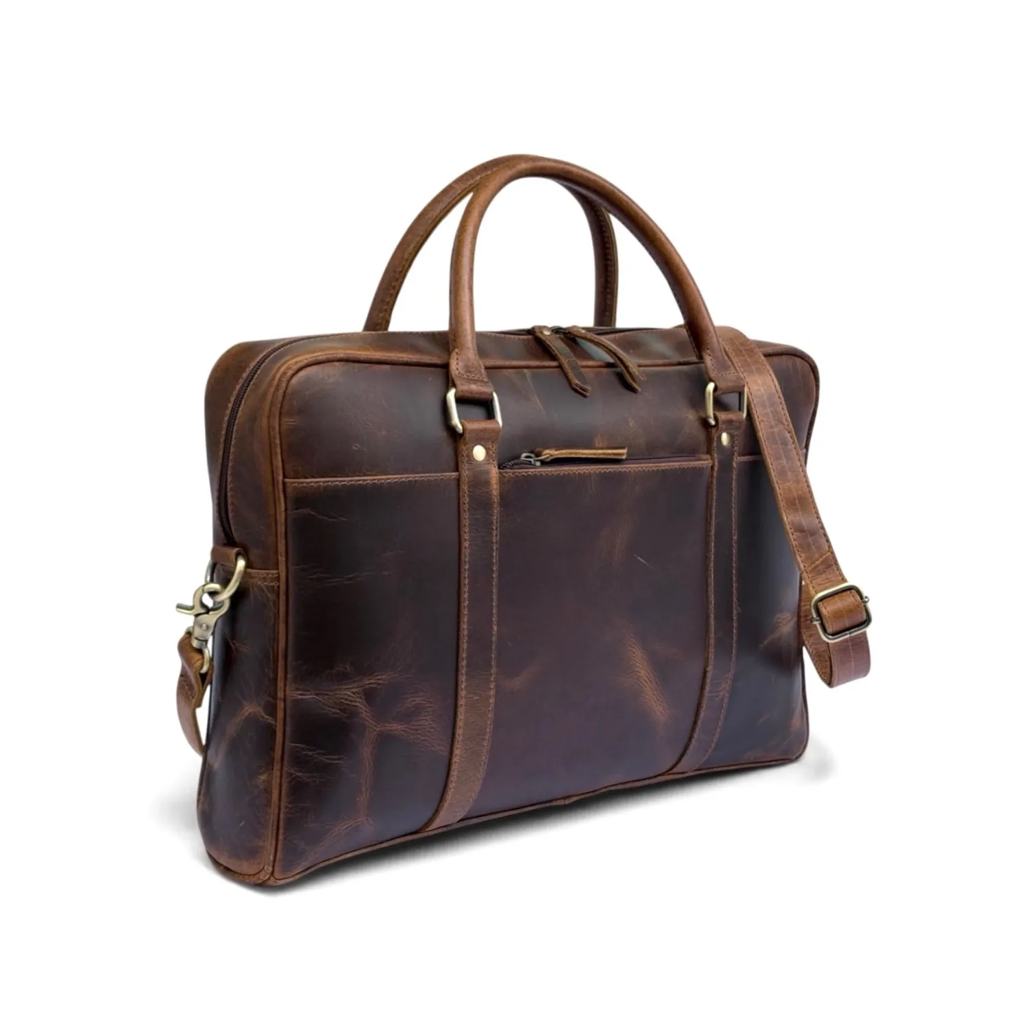 Hunter Brown Leather Laptop Tote Bag
