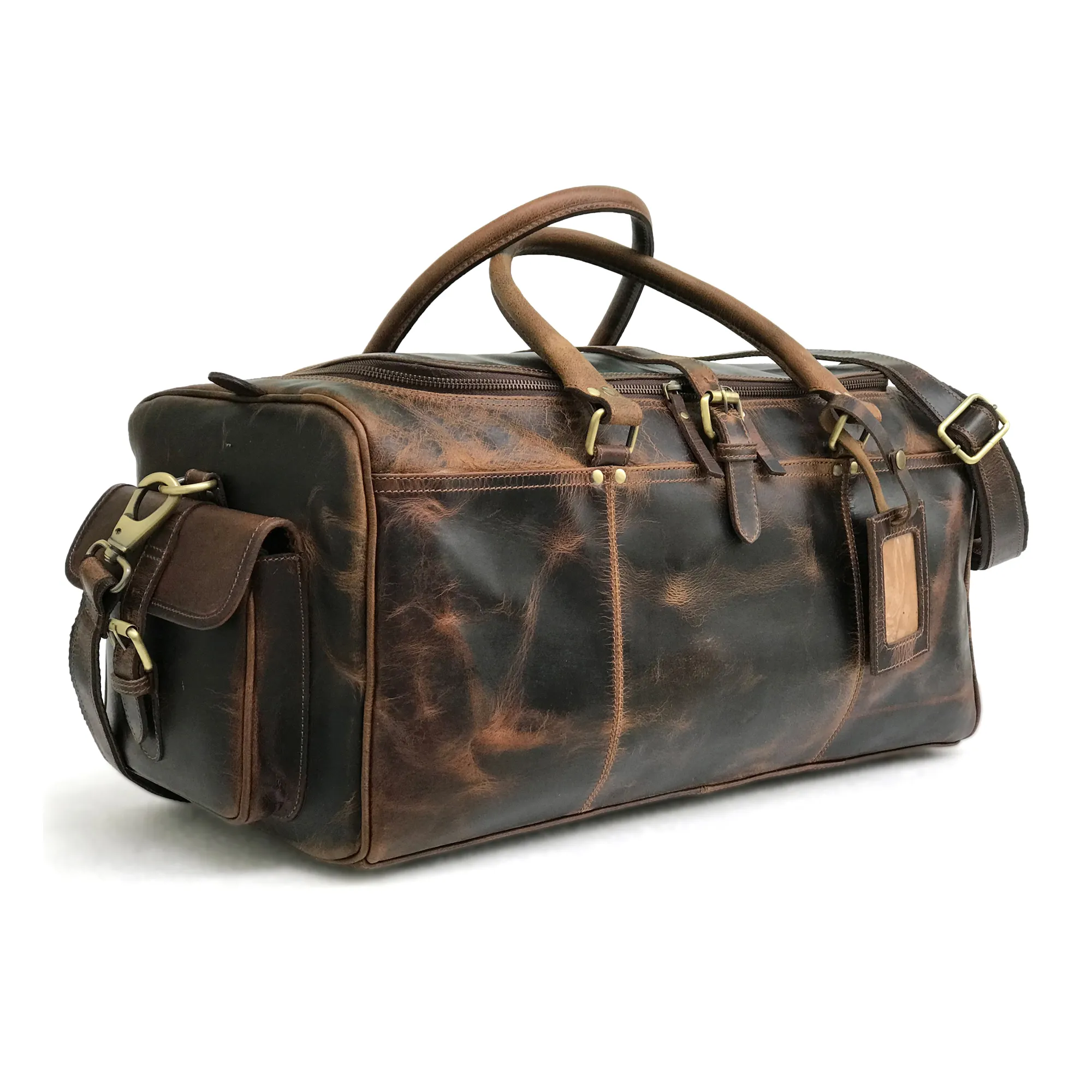 Hunter Brown Leather Weekender Bag